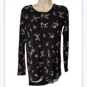 Pink Republic Women’s Medium Black With Orange Purple‎ Floral Print Hi Low Shirt